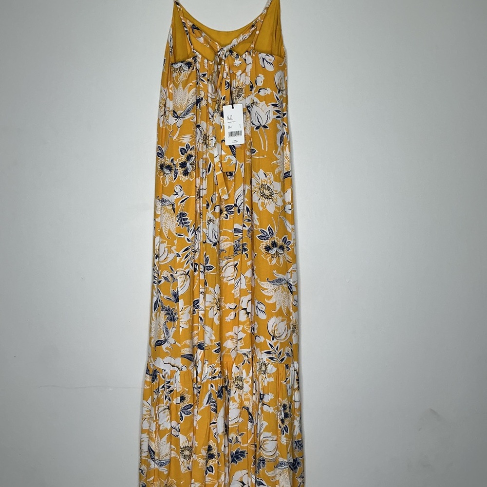 NEW A LOVES A Yellow Floral Maxi Sundress Boho Flowy Tie Back Festival Romantic - Picture 6 of 7